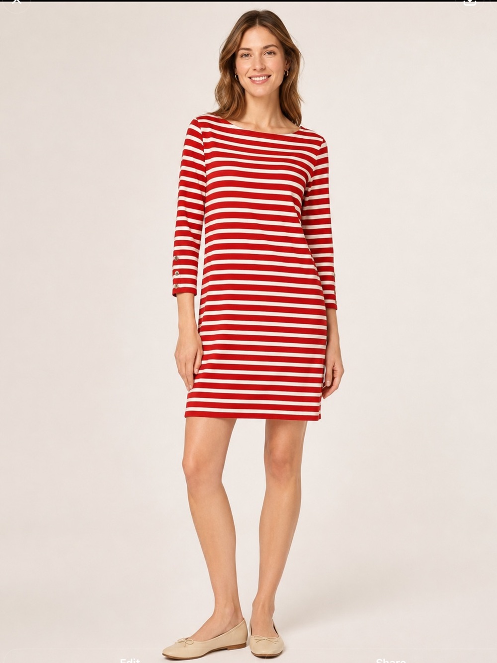 J. Crew Red and White Striped Nautical Boatneck  Shift Dress Sz Large